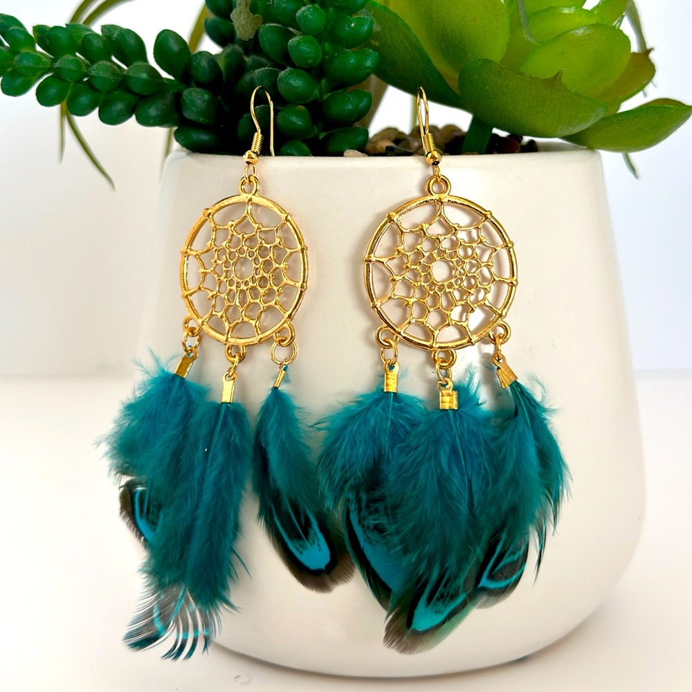 Boho Ethnic Drop Earring Dream Catcher Feathered Earings